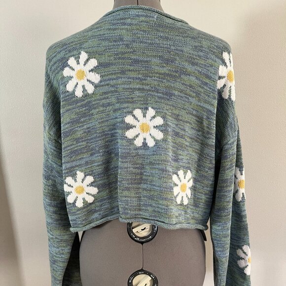 PacSun LA Hearts Sz S Daisy Chain Crop Sweater Blue Green Marle - Picture 4 of 8